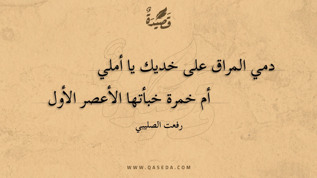 قصيدة دمي المراق على خديك يا أملي